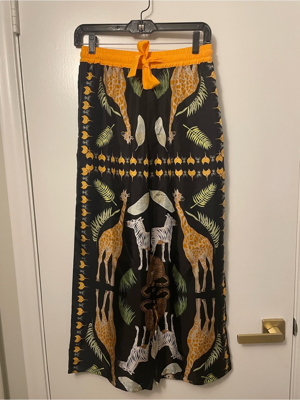 Black & Tangerine Safari-Print Wide Leg Jumpsuit Pants